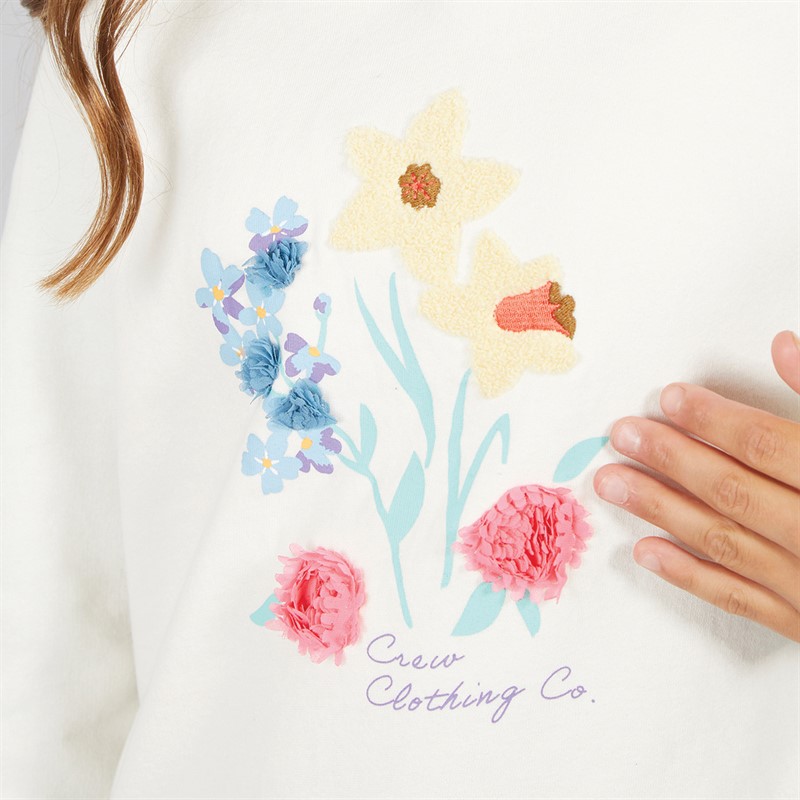 Crew Clothing Girls Botanical Applique Overhead Hoodie White Flowers