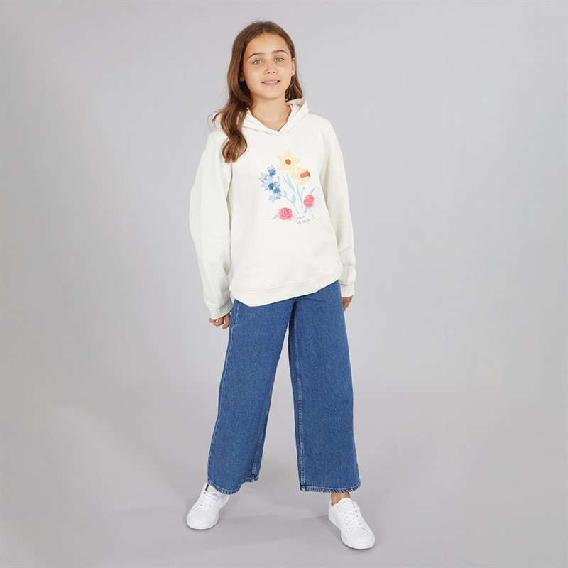 Crew Clothing Girls Botanical Applique Overhead Hoodie White Flowers