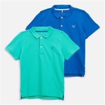 Crew Clothing Boys Two Pack Classic Pique Polos Waterfall/Snorkel