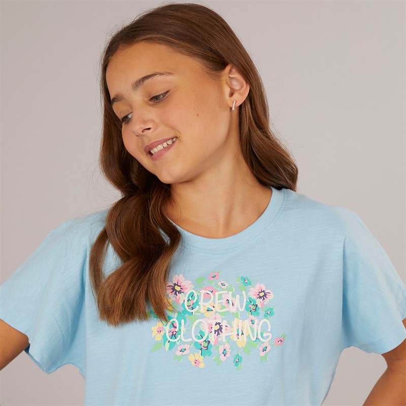 Crew Clothing Girls Boxy Graphic T-Shirt Blue Crew Logo