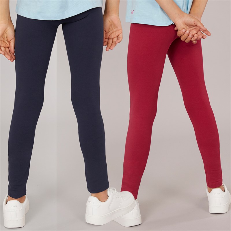 Crew Clothing Girls Two Pack Leggings Black/Vivacious Pink