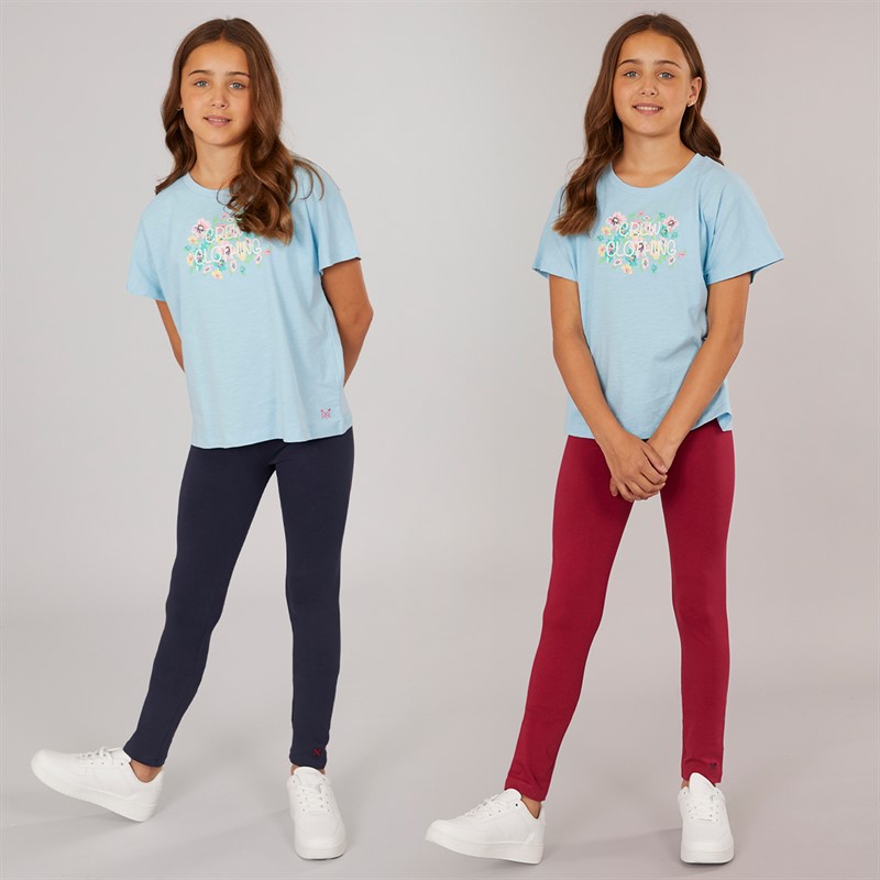 Crew Clothing Girls Two Pack Leggings Black/Vivacious Pink