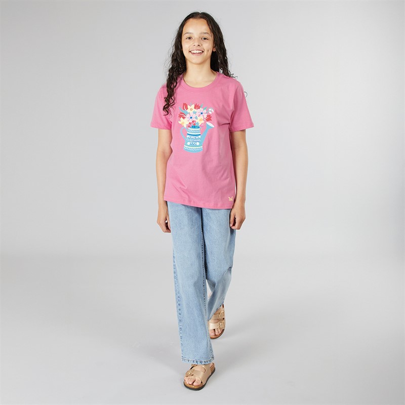 Crew Clothing Girls Graphic T-Shirt Pink Flower Watering Can
