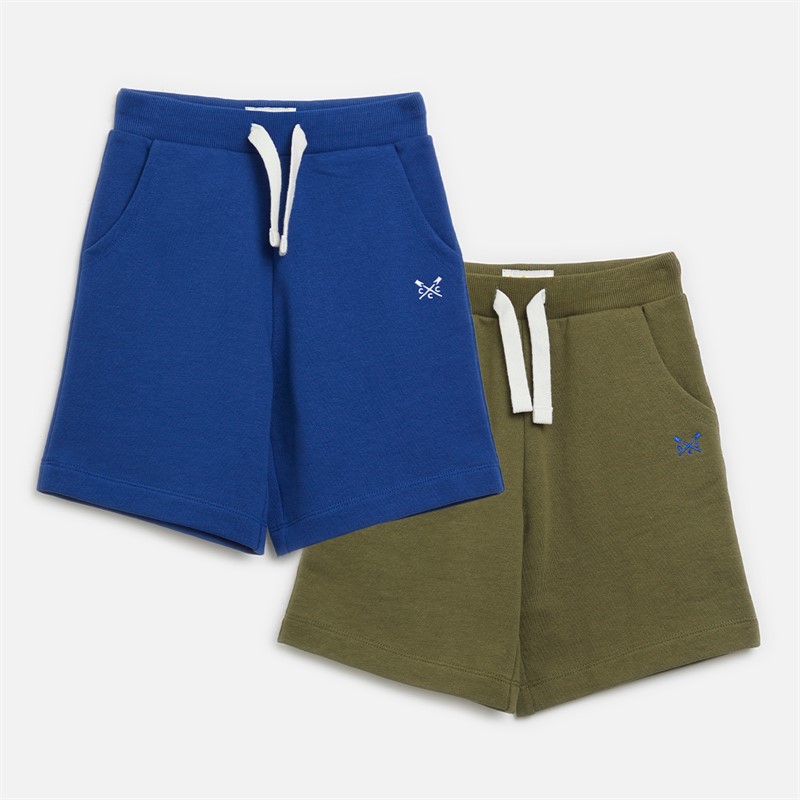 Crew Clothing Boys Two Pack Plain Jersey Shorts Mazarine Blue Four Leaf Clover