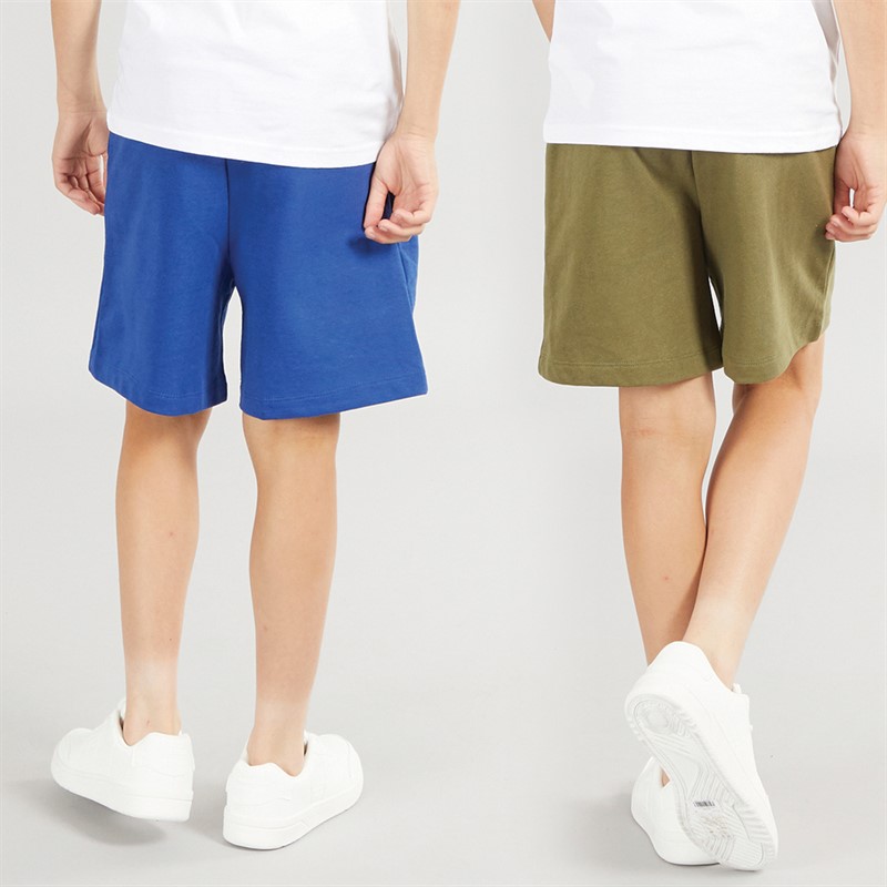 Crew Clothing Boys Two Pack Plain Jersey Shorts Mazarine Blue Four Leaf Clover