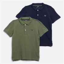 Crew Clothing Boys Two Pack Classic Pique Polos Black Iris/Fourleaf Clover