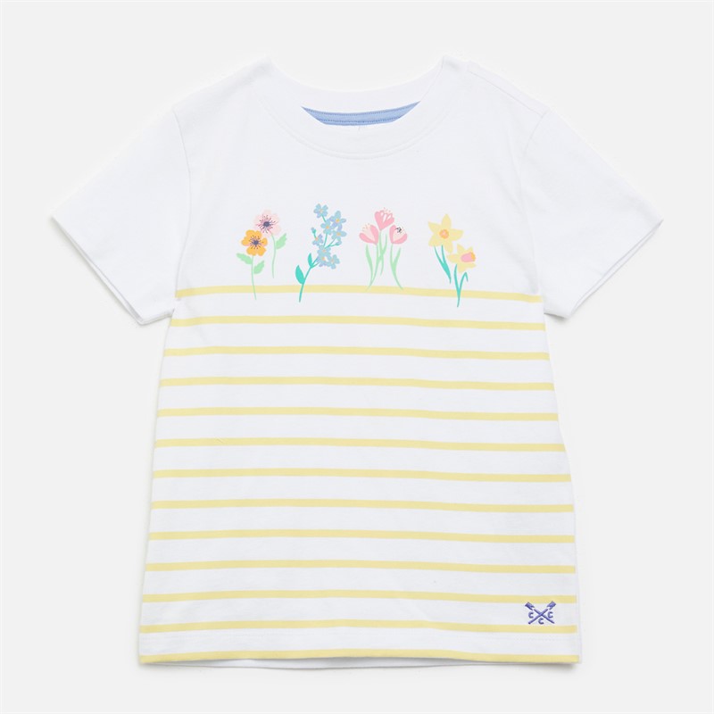 Crew Clothing Girls Graphic T-Shirt Yellow/White Enginered Stripe Graphic