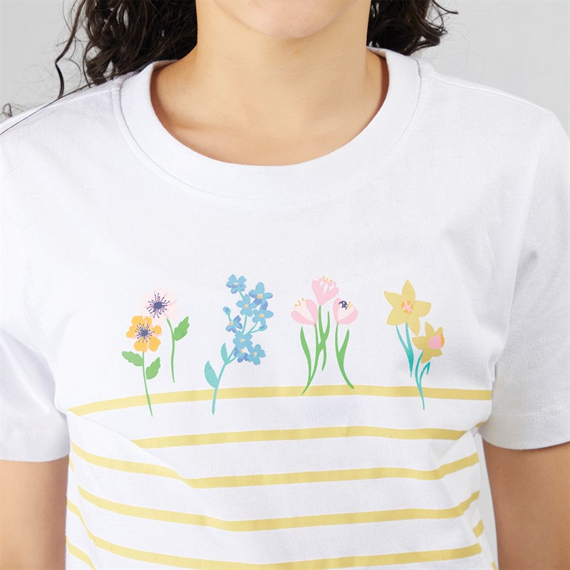 Crew Clothing Girls Graphic T-Shirt Yellow/White Enginered Stripe Graphic