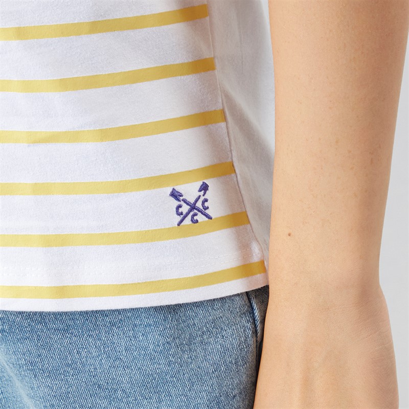 Crew Clothing Girls Graphic T-Shirt Yellow/White Enginered Stripe Graphic