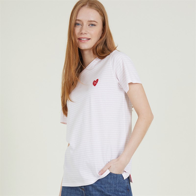 Crew Clothing Womens Flock Heart T-Shirt Classic Pink/White