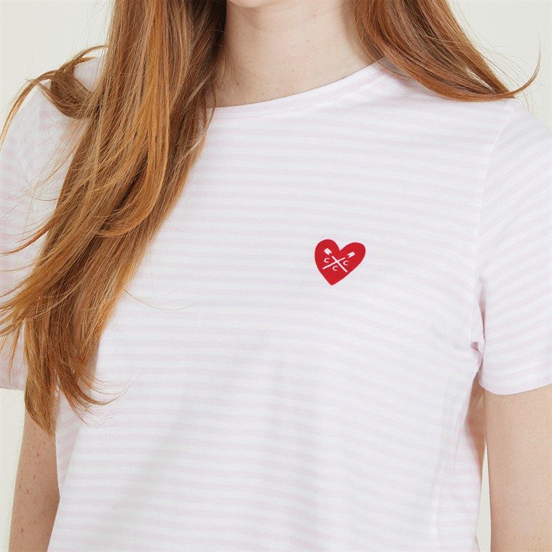 Crew Clothing Womens Flock Heart T-Shirt Classic Pink/White