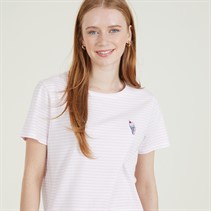 Crew Clothing Womens Ice Cream Striped T-Shirt Pink Lady/White