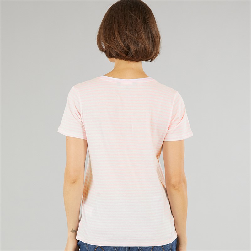 Crew Clothing Womens Ice Cream Striped T-Shirt Pink Lady/White