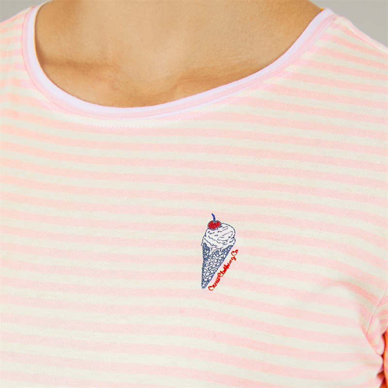 Crew Clothing Womens Ice Cream Striped T-Shirt Pink Lady/White