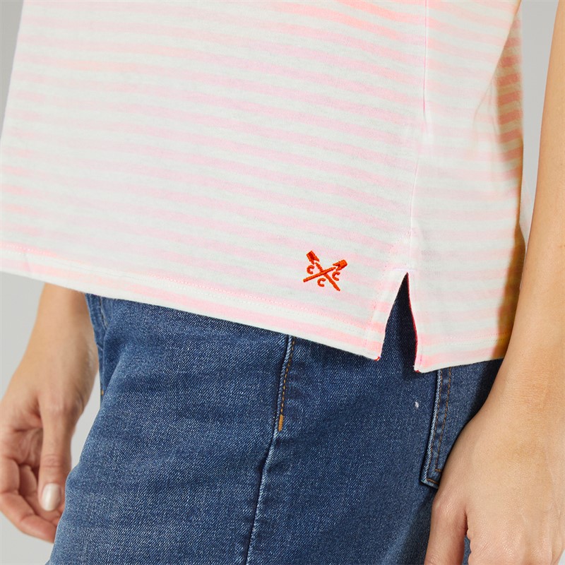 Crew Clothing Womens Ice Cream Striped T-Shirt Pink Lady/White