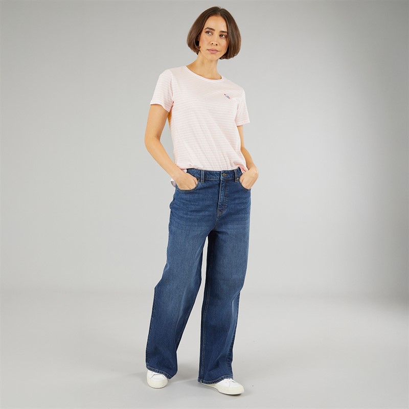 Crew Clothing Womens Ice Cream Striped T-Shirt Pink Lady/White