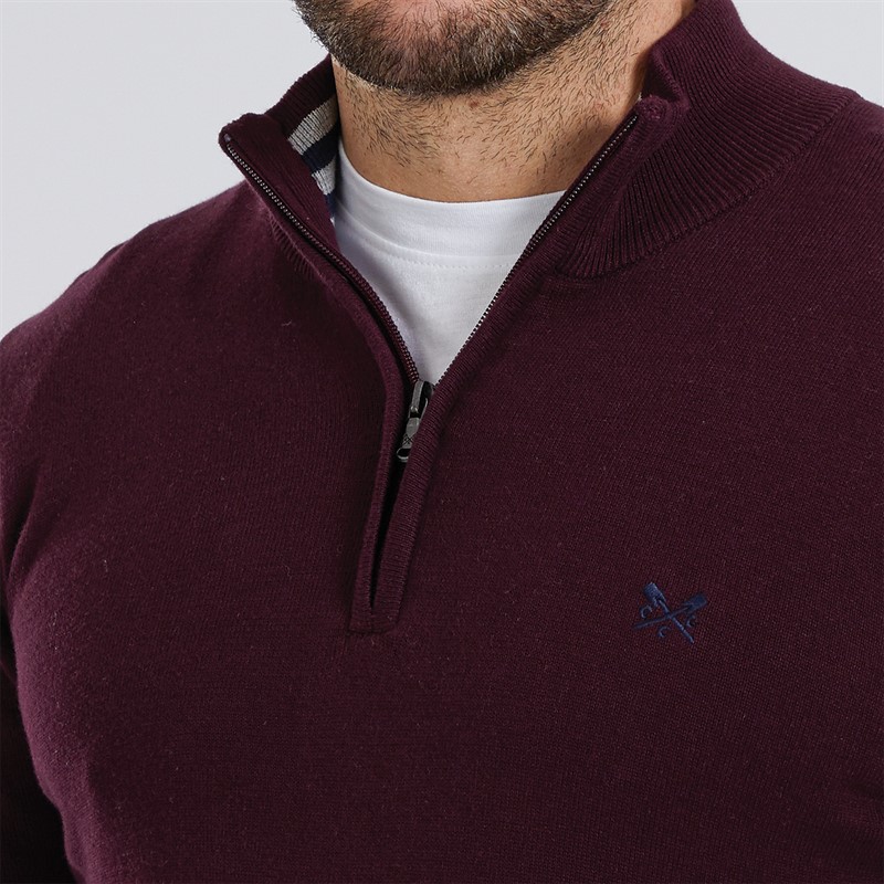 Crew Clothing Mens 1/2 Zip Jumper Wine