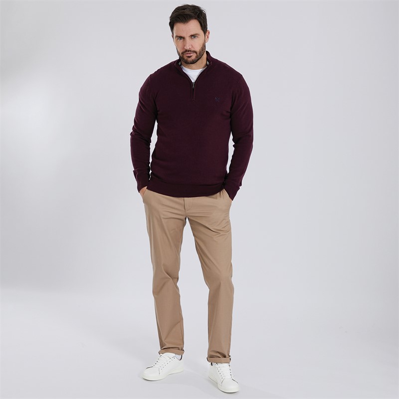 Crew Clothing Mens 1/2 Zip Jumper Wine