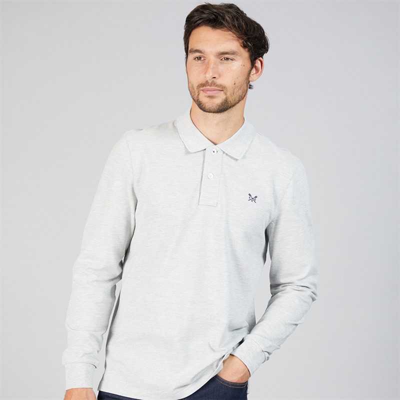 Crew Clothing Mens Long Sleeve Pique Polo Grey Marl - Size M