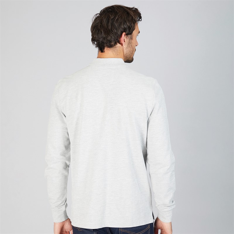 Crew Clothing Mens Long Sleeve Pique Polo Shirt Grey Marl