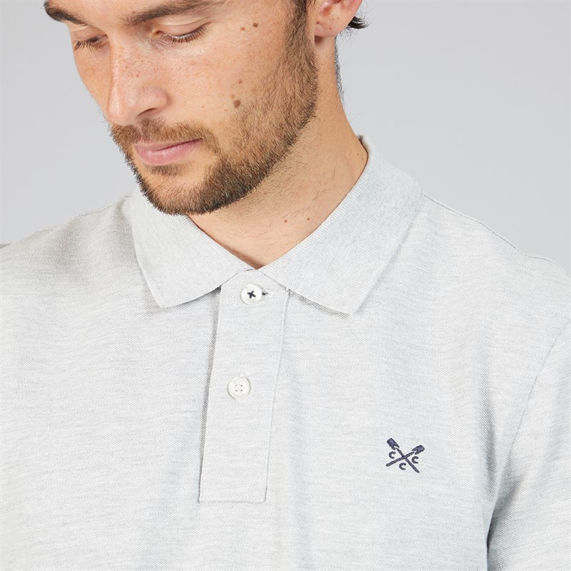 Crew Clothing Mens Long Sleeve Pique Polo Shirt Grey Marl