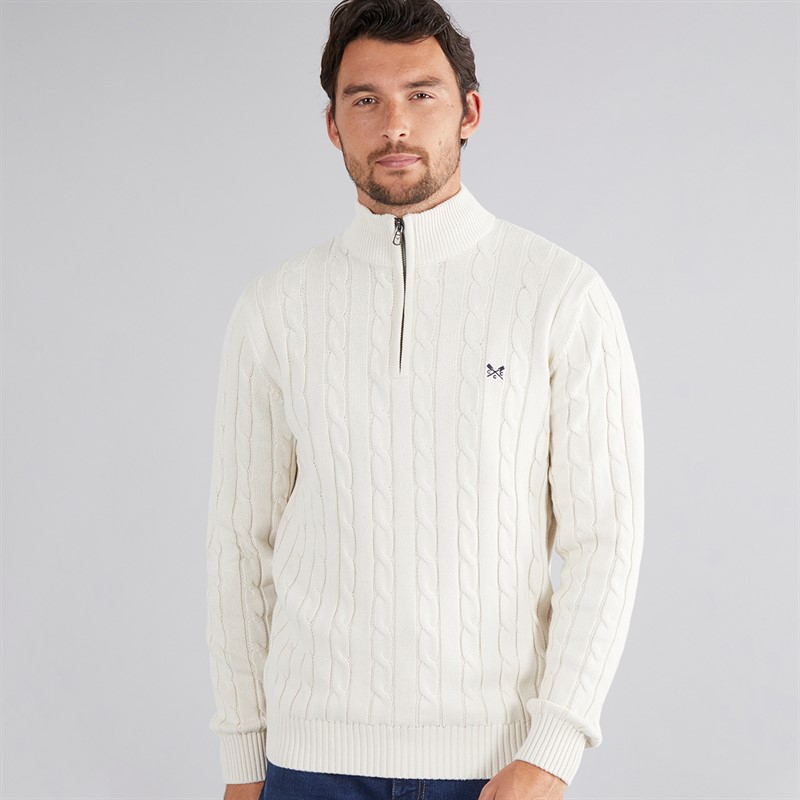 Crew Clothing Mens Oarsmen 1/2 Zip Jumper White Sand Marl