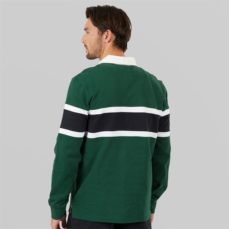 Crew Clothing Mens Flag And Anchor Patch Rugby Shirt Botanical Garden/Heritage Black/Optic White