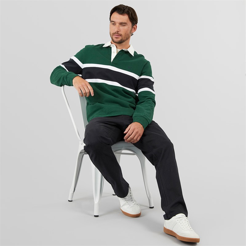 Crew Clothing Mens Flag And Anchor Patch Rugby Shirt Botanical Garden/Heritage Black/Optic White