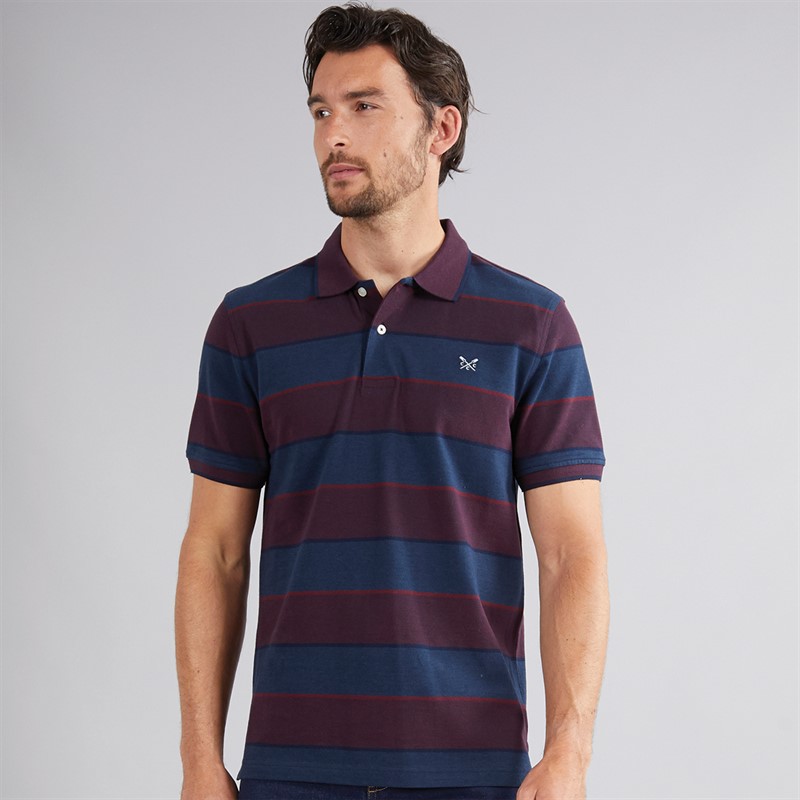 Crew Clothing Mens Oxford Stripe Polo Shirt Port Royale/Heritage Navy
