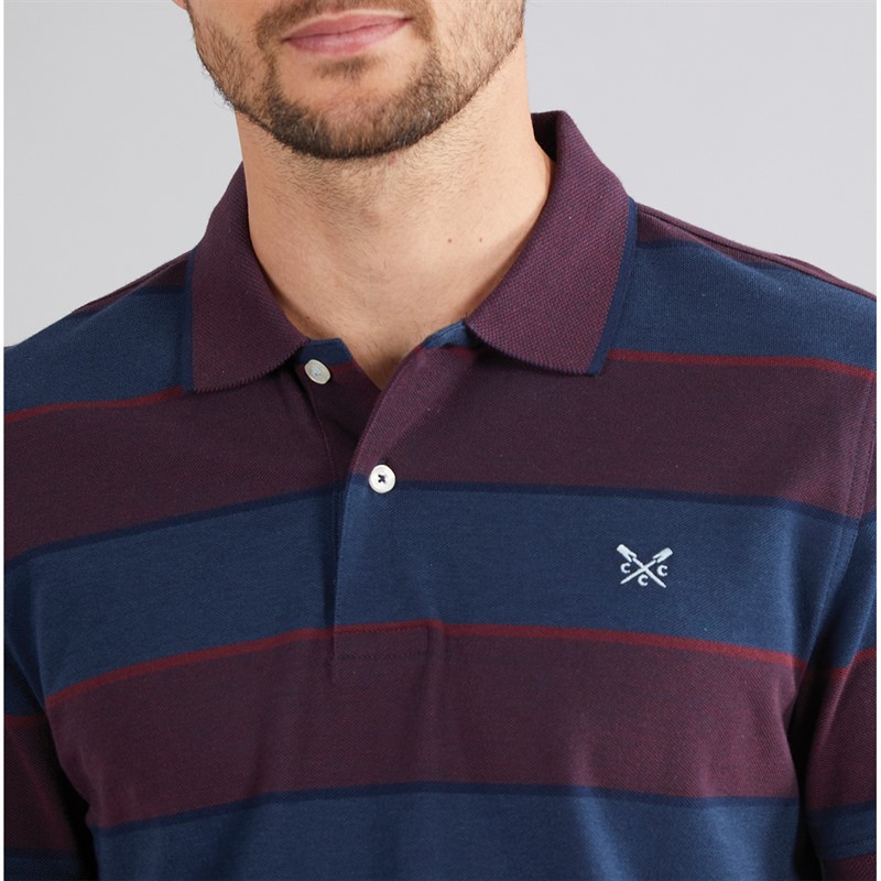 Crew Clothing Mens Oxford Stripe Polo Shirt Port Royale/Heritage Navy