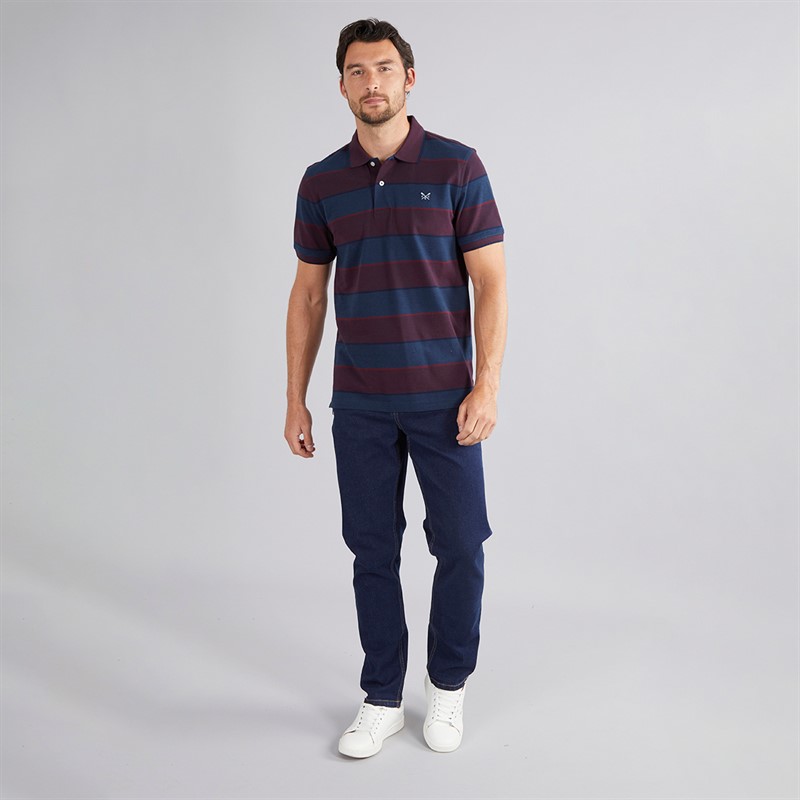 Crew Clothing Mens Oxford Stripe Polo Shirt Port Royale/Heritage Navy
