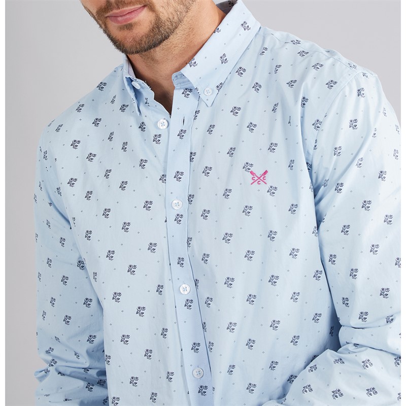 Crew Clothing Mens Coastal Flower Print Shirt Cashmere Blue/Medieval Blue
