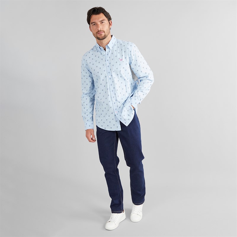 Crew Clothing Mens Coastal Flower Print Shirt Cashmere Blue/Medieval Blue