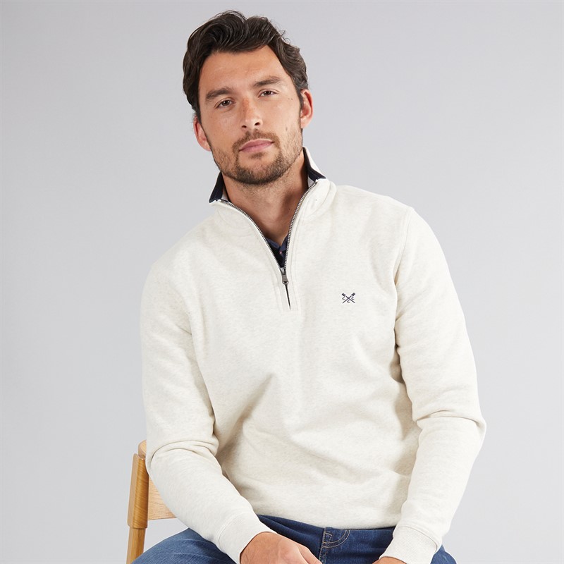 Crew Clothing Mens 1/2 Zip Solid Sweatshirt Rainyday Marl