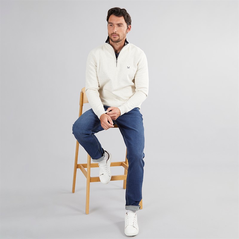 Crew Clothing Mens 1/2 Zip Solid Sweatshirt Rainyday Marl