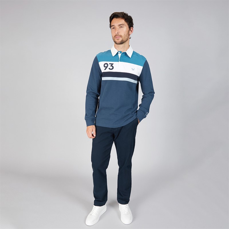 Crew Clothing Mens Cut And Sew Rugby Shirt Faience Blue/Moonlit Blue