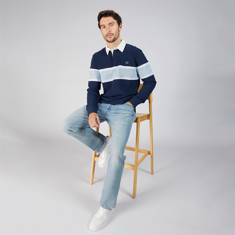 Crew Clothing Mens Flag And Anchor Patch Rugby Shirt Heritage Navy/Optic White/Cashmere Blue