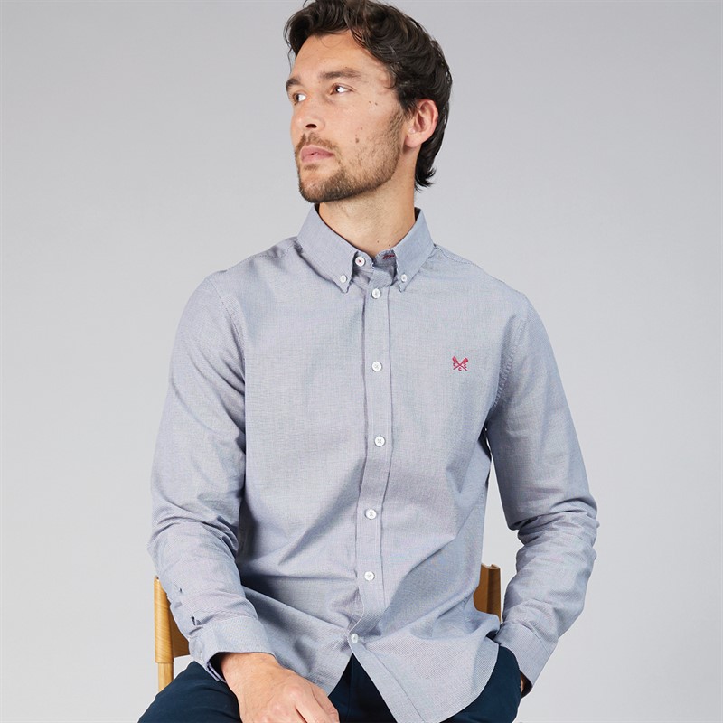 Crew Clothing Mens Puppytooth Oxford Shirt Heritage Navy/Optic White - Size M