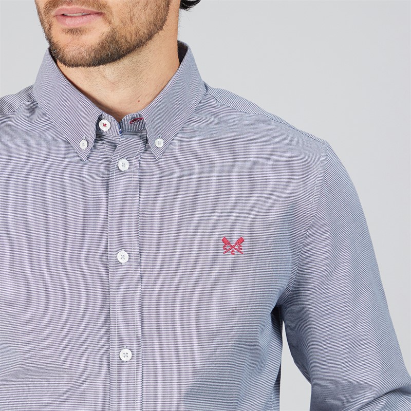 Crew Clothing Mens Puppytooth Oxford Shirt Heritage Navy/Optic White