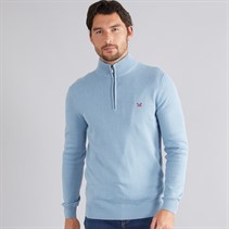 Crew Clothing Mens 1/2 Zip Neck Fine Cotton Jumper Faded Denim