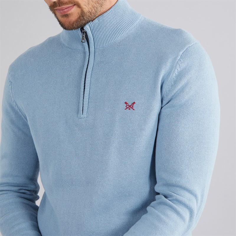 Crew Clothing Mens 1/2 Zip Neck Fine Cotton Jumper Faded Denim
