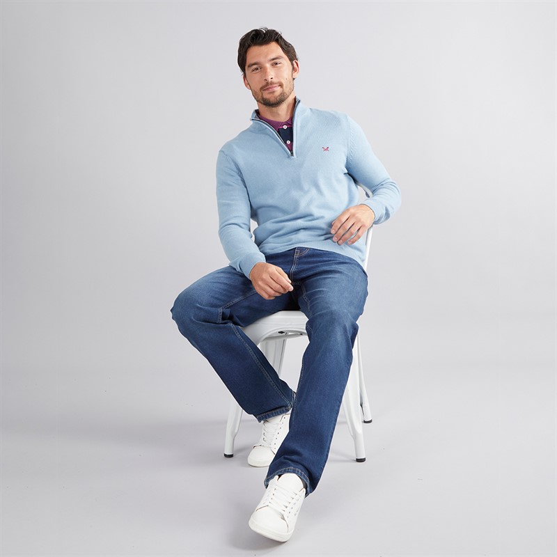 Crew Clothing Mens 1/2 Zip Neck Fine Cotton Jumper Faded Denim