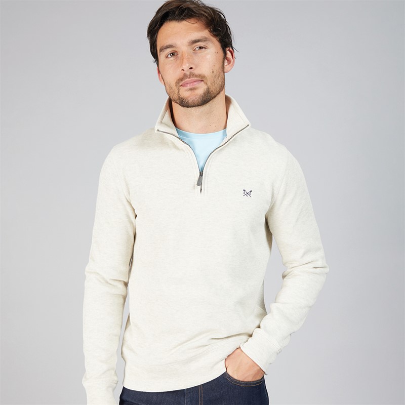 Crew Clothing Mens French Rib 1/2 Zip Sweatshirt Rainy Day Marl - Size L