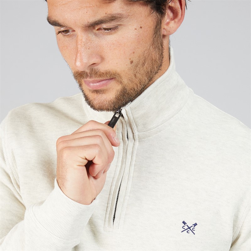 Crew Clothing Mens French Rib 1/2 Zip Sweatshirt Rainy Day Marl
