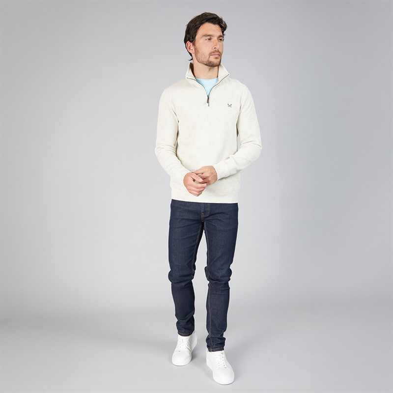 Crew Clothing Mens French Rib 1/2 Zip Sweatshirt Rainy Day Marl