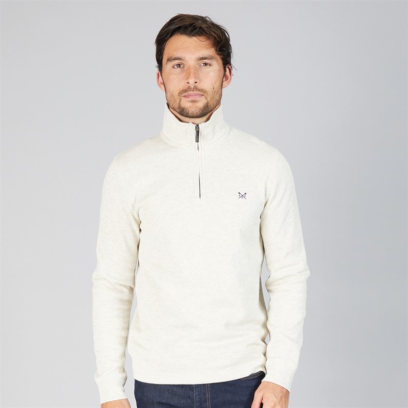 Crew Clothing Mens French Rib 1/2 Zip Sweatshirt Rainy Day Marl