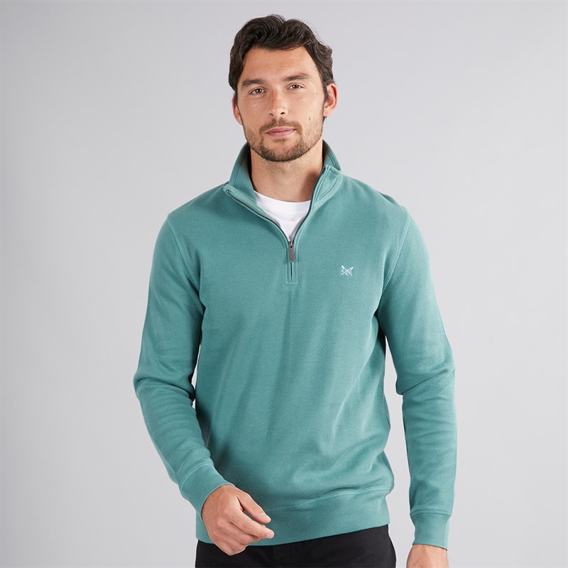 Crew Clothing Mens French Rib 1/2 Zip Sweatshirt Sage Bush - Size S