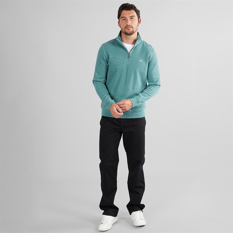 Crew Clothing Mens French Rib 1/2 Zip Sweatshirt Sage Bush