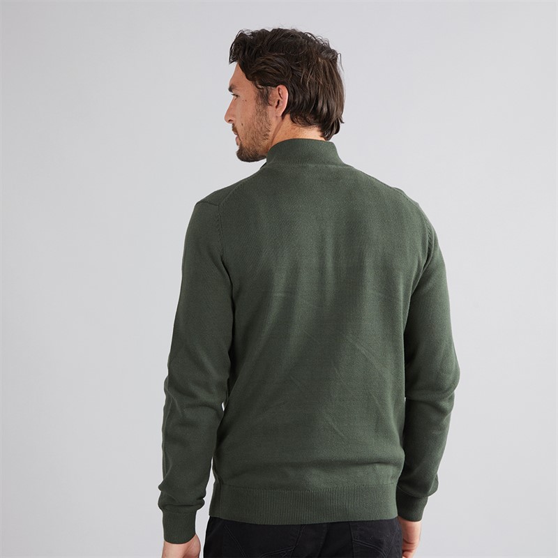 Crew Clothing Mens 1/2 Zip Neck Fine Cotton Jumper Deep Forest
