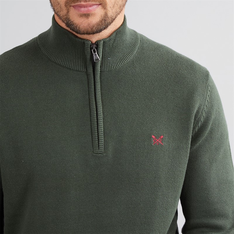Crew Clothing Mens 1/2 Zip Neck Fine Cotton Jumper Deep Forest